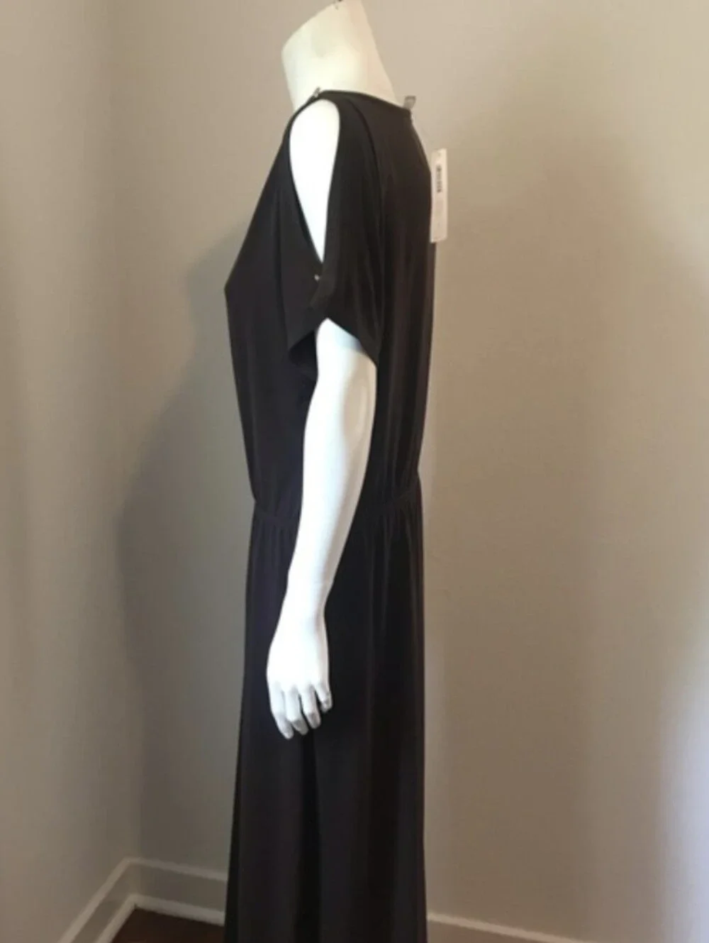CHICO'S Francine Split Slv Maxi DRESS SOLID ROCKLEDGE BROWN- 1 (M/8)